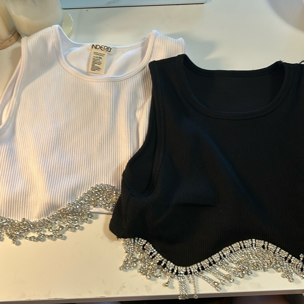 Two Tank Tops Black And White Sparkely